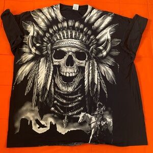 Vintage Skull Shirt Mens 3XL Black Big Print Native American Southwestern Y2K